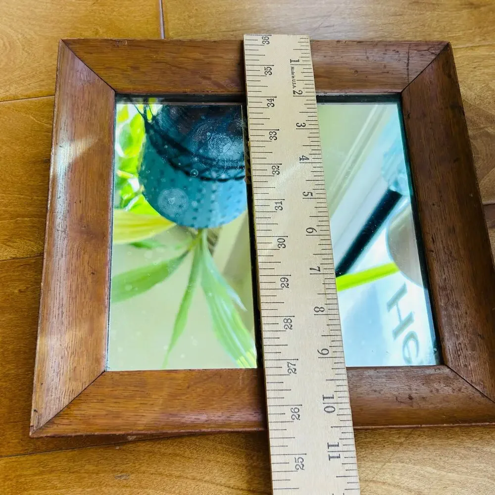 Antique Primitive wood wooden square Picture Mirror Framed